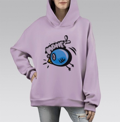 Синяя птичка, Hoodie Mono Fiolet, оверсайз, утепленная