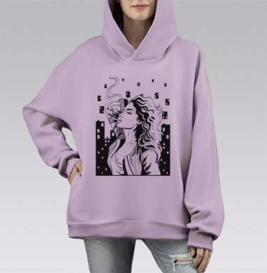 СитиГёрл, Hoodie Mono Fiolet, оверсайз, утепленная