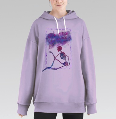 Скелет с сигаретой в неоновом стиле символ мира, Hoodie Long Oversize Fiolet