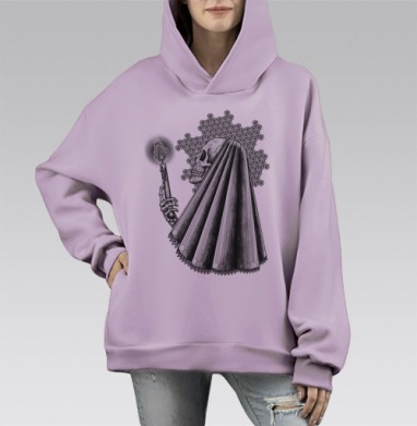 Скелет со свечой, Hoodie Mono Fiolet, оверсайз, утепленная