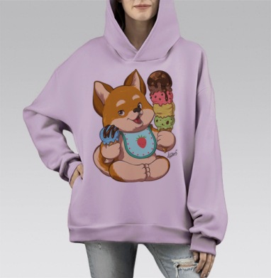 Сладкие собачки - пломбир, Hoodie Mono Fiolet, оверсайз, утепленная