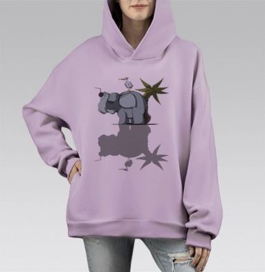 Слон на отдыхе, Hoodie Mono Fiolet, оверсайз, утепленная
