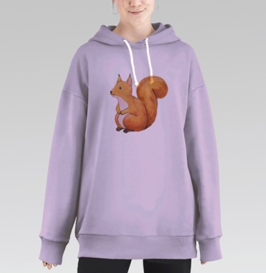 Смешная милая белка, акварель, Hoodie Long Oversize Fiolet
