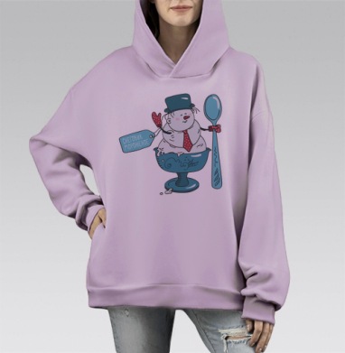 Снеговик Мороженое, Hoodie Mono Fiolet, оверсайз, утепленная