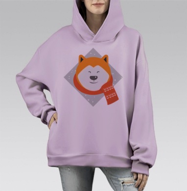 Собачка с шарфом, Hoodie Mono Fiolet, оверсайз, утепленная