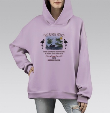 Солнечный пляж Майами бич, Hoodie Mono Fiolet, оверсайз, утепленная