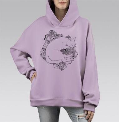 Сонный котище, Hoodie Mono Fiolet, оверсайз, утепленная