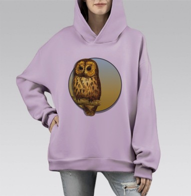 Сова на суку, Hoodie Mono Fiolet, оверсайз, утепленная