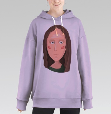 Современная интерпретация Моны Лизы в мультяшном стиле лица, Hoodie Long Oversize Fiolet