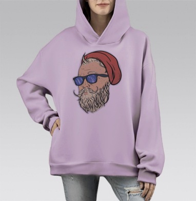 Современный Дед Мороз в очках с красной шапкой, Hoodie Mono Fiolet, оверсайз, утепленная