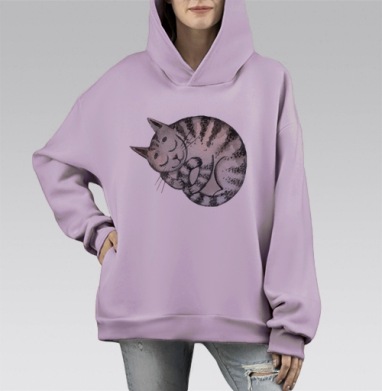 Спящий котик, Hoodie Mono Fiolet, оверсайз, утепленная