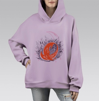 Спящий лис, Hoodie Mono Fiolet, оверсайз, утепленная