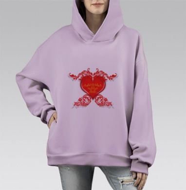 Роскошное барочное сердце с золотыми орнаментами, Hoodie Mono Fiolet, оверсайз, утепленная