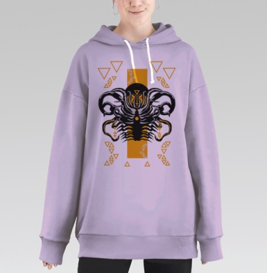 Стилизованное лицо тигра с геометрией мощь сила, Hoodie Long Oversize Fiolet