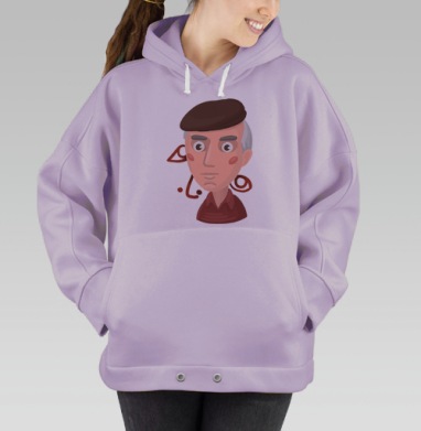 Стилизованный портрет мужчины в берете и красной рубашке, Hoodie Oversize Fiolet
