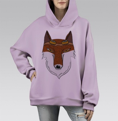 Стимпанк лиса, Hoodie Mono Fiolet, оверсайз, утепленная