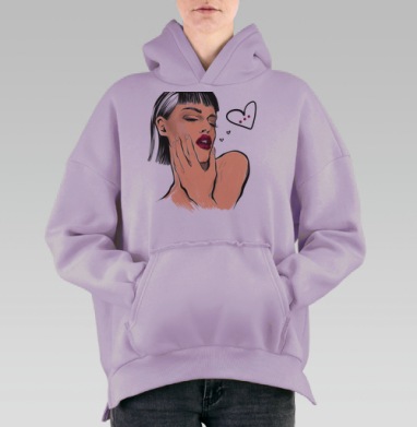 Страстная любовь женщина лицо с красными губами, Hoodie Oversize Fiolet, утепленная