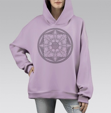 Стрекочущая мандала, Hoodie Mono Fiolet, оверсайз, утепленная