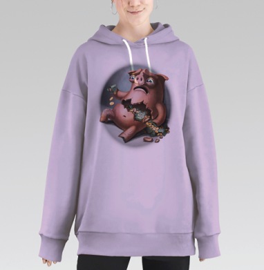 Свинья копилка., Hoodie Long Oversize Fiolet