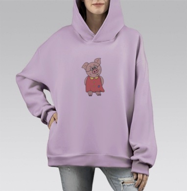 Свинка в очках, Hoodie Mono Fiolet, оверсайз, утепленная