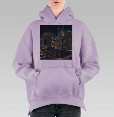 Таинственные руины ночного мистического света, Hoodie Oversize Fiolet, утепленная