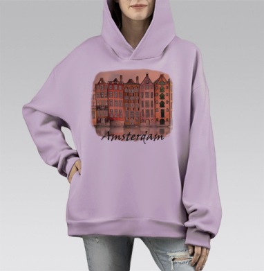 Танцующие дома Амстердама, Hoodie Mono Fiolet, оверсайз, утепленная