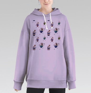 Танцующие стаканы с кофе, Hoodie Long Oversize Fiolet