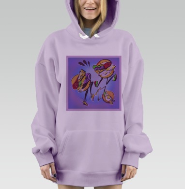 Танцующие весёлые бургеры в ярких цветах на сиреневом фоне, Hoodie Mjhigh Dig Mel, Fiolet, утепленная