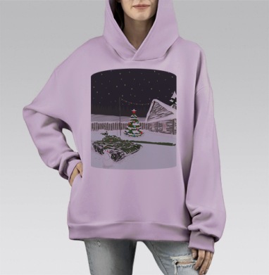 Танк на Новый Год, Hoodie Mono Fiolet, оверсайз, утепленная