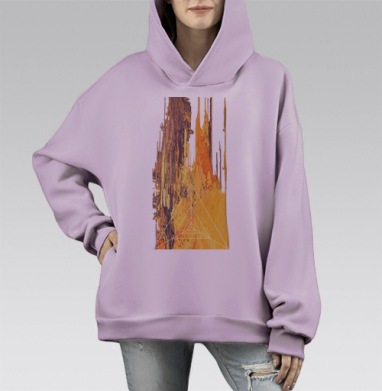 Течение вверх, Hoodie Mono Fiolet, оверсайз, утепленная