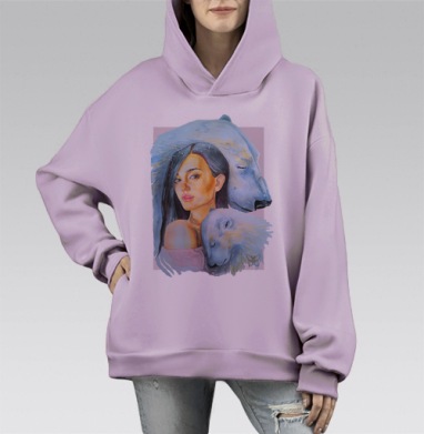 Тотем белый медведь, Hoodie Mono Fiolet, оверсайз, утепленная