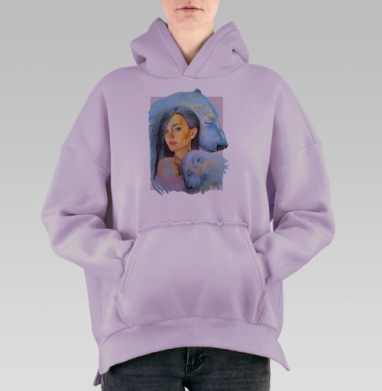 Тотем белый медведь, Hoodie Oversize Fiolet, утепленная