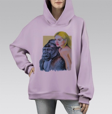 Тотем горилла, Hoodie Mono Fiolet, оверсайз, утепленная