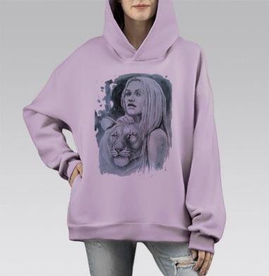 Тотем львица, Hoodie Mono Fiolet, оверсайз, утепленная