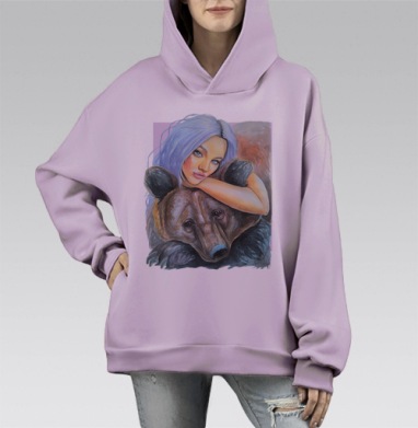 Тотем медведь, Hoodie Mono Fiolet, оверсайз, утепленная