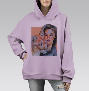 Тотем пума, Hoodie Mono Fiolet, оверсайз, утепленная