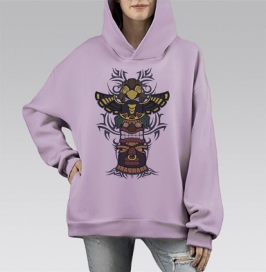 Тотем с узором, Hoodie Mono Fiolet, оверсайз, утепленная