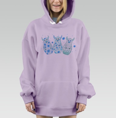 Три ласковых новогодних существа в холодных тонах зимних вечеров, Hoodie Mjhigh Dig Mel, Fiolet, утепленная