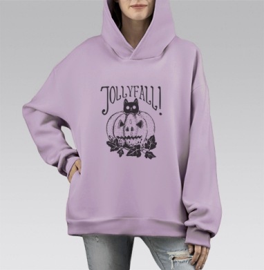 Тыква с котом, Hoodie Mono Fiolet, оверсайз, утепленная