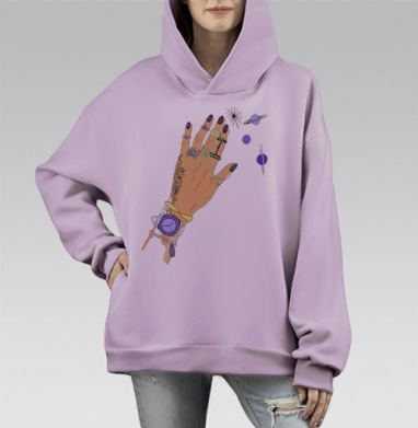 Тянись к звездам, Hoodie Mono Fiolet, оверсайз, утепленная