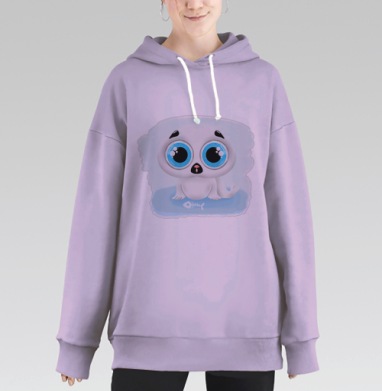 Удивленный белый тюлень с большими глазами Surprise Seal / Тюлень, Hoodie Long Oversize Fiolet