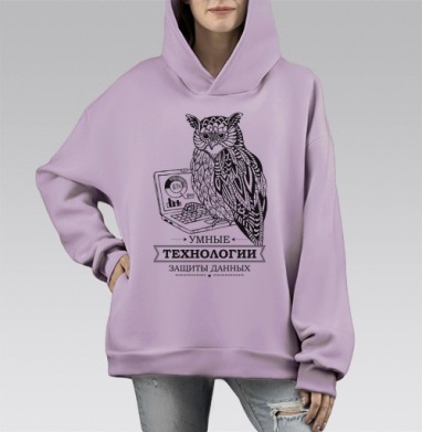 Умные технологии защиты данных с символом мудрости, Hoodie Mono Fiolet, оверсайз, утепленная