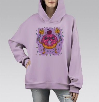 В душе тортик, Hoodie Mono Fiolet, оверсайз, утепленная