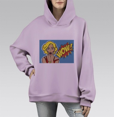 В стиле поп-арт, Hoodie Mono Fiolet, оверсайз, утепленная