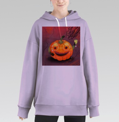 Веселая тыква с бокалом на Хэллоуин праздник вечеринка, Hoodie Long Oversize Fiolet