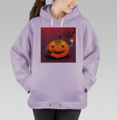 Веселая тыква с бокалом на Хэллоуин праздник вечеринка, Hoodie Oversize Fiolet
