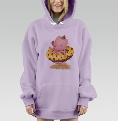 Веселая хрюшка у воды в отпуске, Hoodie Mjhigh Dig Mel, Fiolet, утепленная