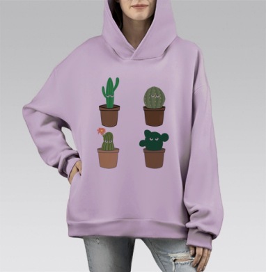 Веселые кактусы в горшках веселые кактусы в горшках, Hoodie Mono Fiolet, оверсайз, утепленная