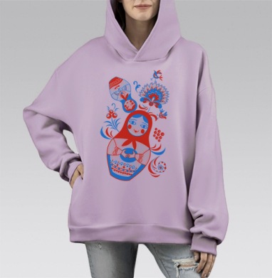 Весёлые матрёшки, Hoodie Mono Fiolet, оверсайз, утепленная