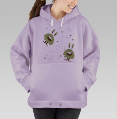 Веселые монстрики в оливковом на сером фоне веселые монстрики, Hoodie Oversize Fiolet